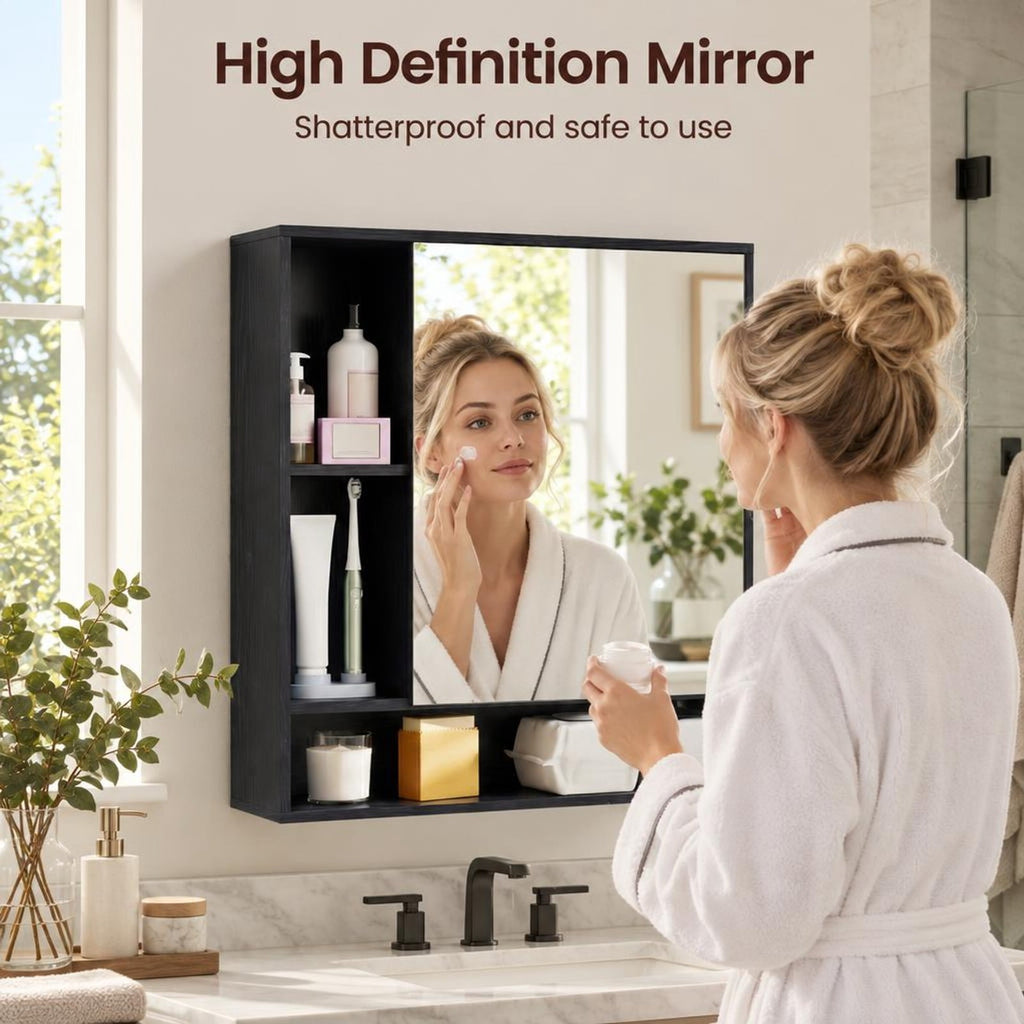 Airfind Wall Mounted Bathroom Cabinet with Mirror Single Door, 176 lbs Capacity, Glass MDF Engineered Wood Frame, 21.5 Inch x 6.5 Inch x 24 Inch Footprint