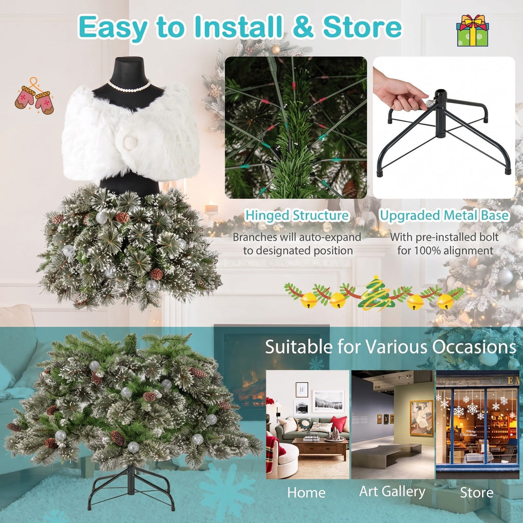 Airfind 5 FT Pre-lit Mannequin Artificial Christmas Tree Hinged Dress Form Xmas Tree with 465 Branch Tips, Green and White