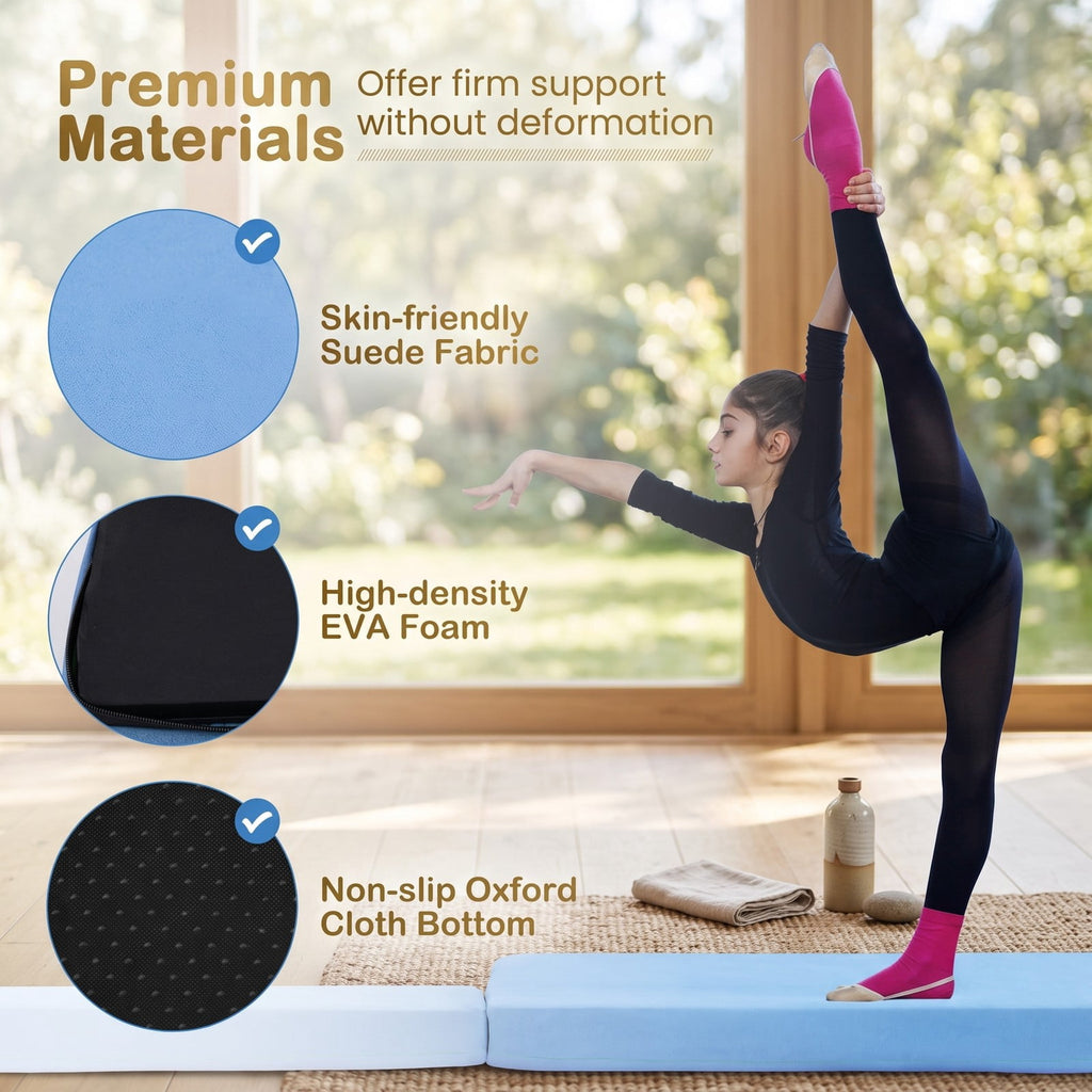 Airfind 7 FT Folding Balance Beam with Removable Suede Cover and Non-slip Bottom for Kids Home Gymnastics Practice, Blue