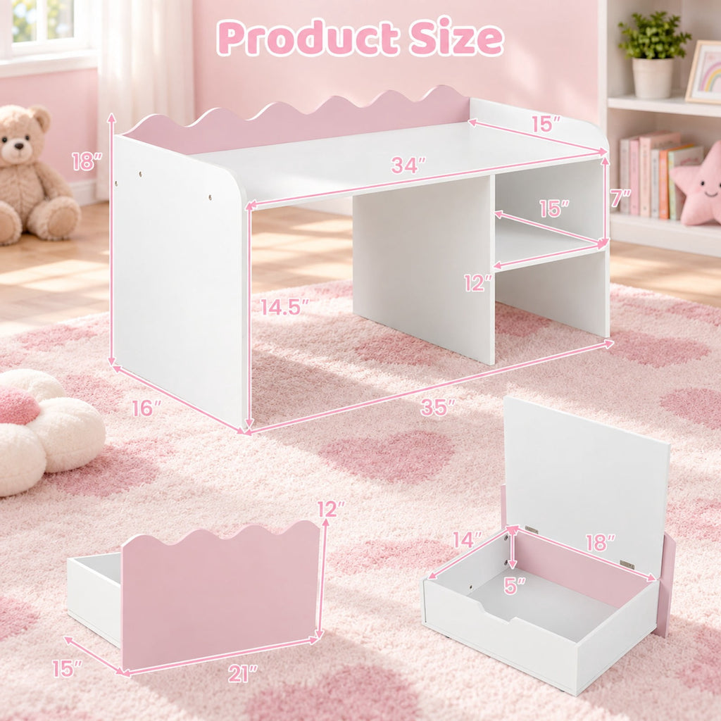 Airfind Scalloped Kids Bookshelf and Toy Storage Organizer for Playroom, 77 lbs Capacity, MDF Frame, for 3+ Years Old, 35 Inch x 16 Inch x 18 Inch Footprint