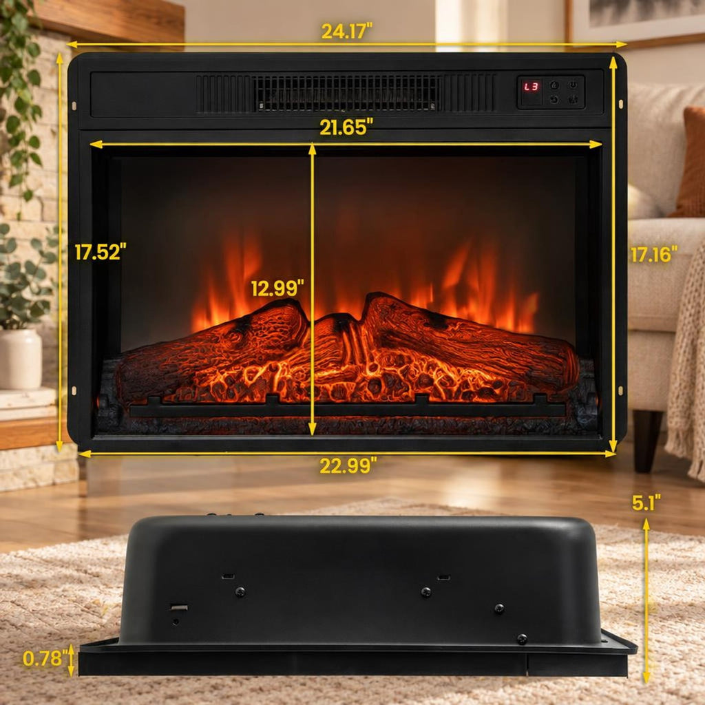 Airfind 18/23 Inch Electric Fireplace Inserted with Adjustable LED Flame-23 inches, Iron glass Frame