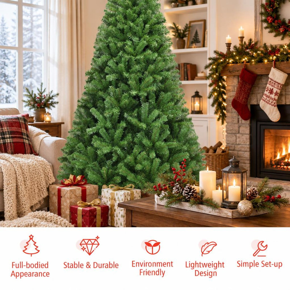 Airfind PVC Artificial Christmas Tree Premium Hinged-6 ft, PVC iron Frame, 3.8ft x 6ft Footprint, Green