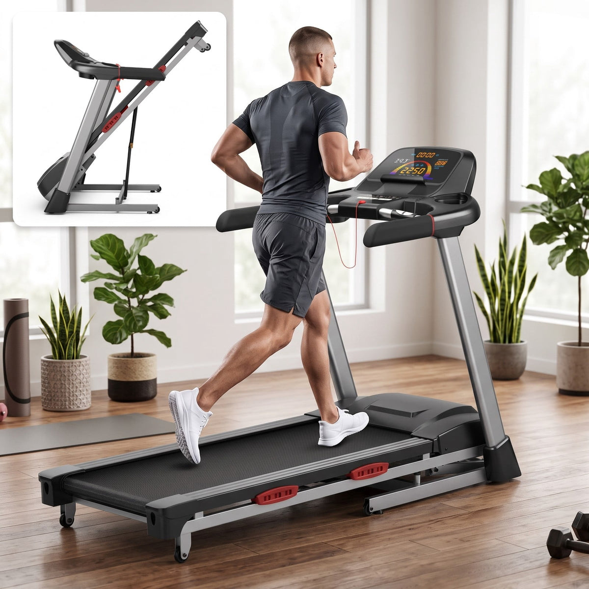 Airfind 4.75 HP Folding Treadmill for Home, Electric Running Machine with Auto Incline, 20 Preset Programs, Bluetooth Speaker and LED Display, 265 lbs Capacity, Black