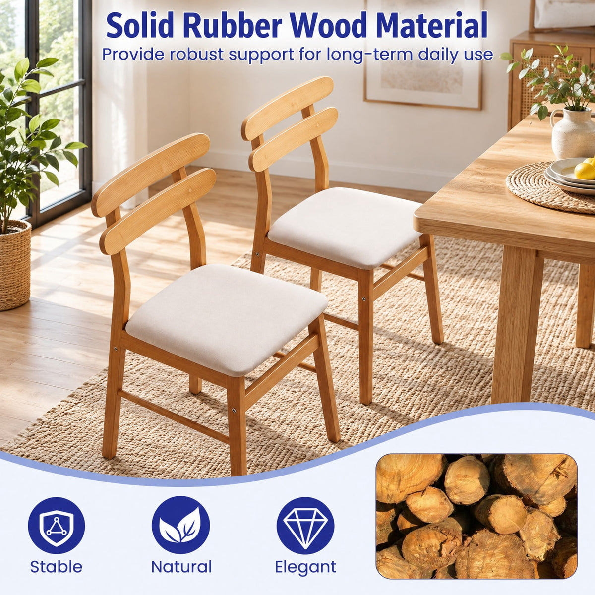 Airfind Dining Chairs, Set of 4 Upholstered, with Padded Seat and Solid Wood Legs, 330 lbs Capacity, Engineered Wood Sponge Engineered Wood, Natural