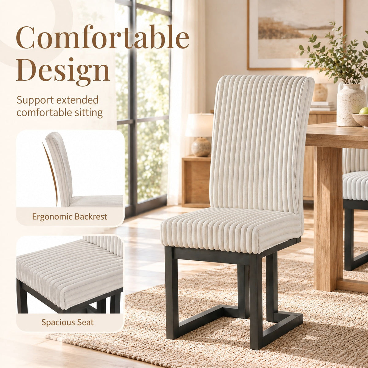 Airfind Upholstered Dining Chairs Set of 2 with Rubber Wood Legs and Padded Seat for Dining Room, 330 lbs Capacity, Rubber Wood Frame, Beige