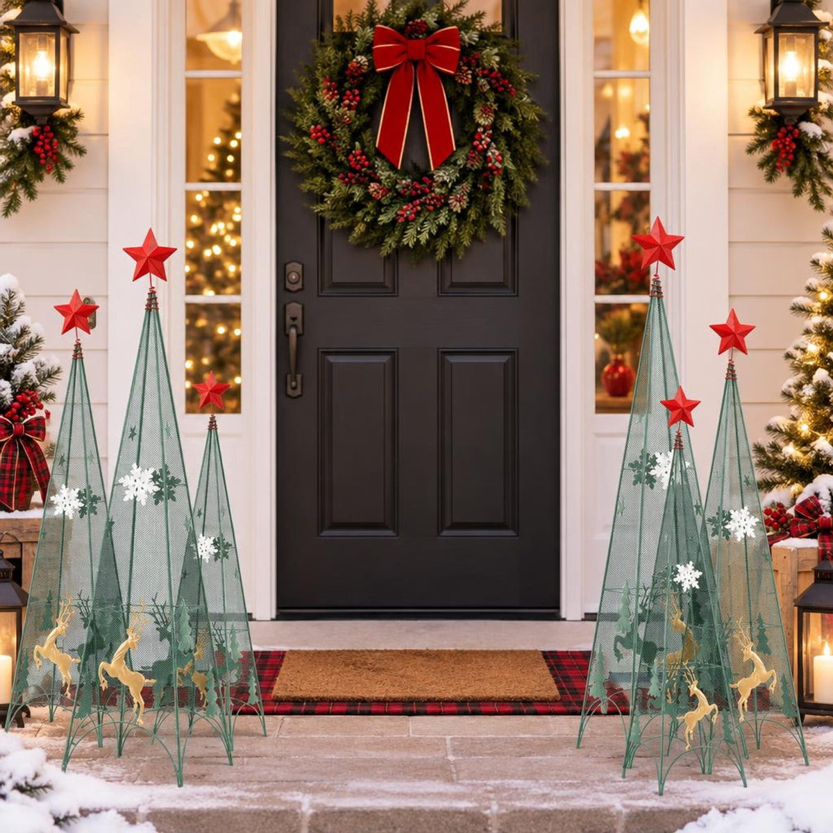 Airfind 3/3.5/4 Feet Set of 3 Tower Shaped Christmas Trees with Removable Star Toppers, Metal Small Frame, 9in x 9in x 37in Medium Footprint