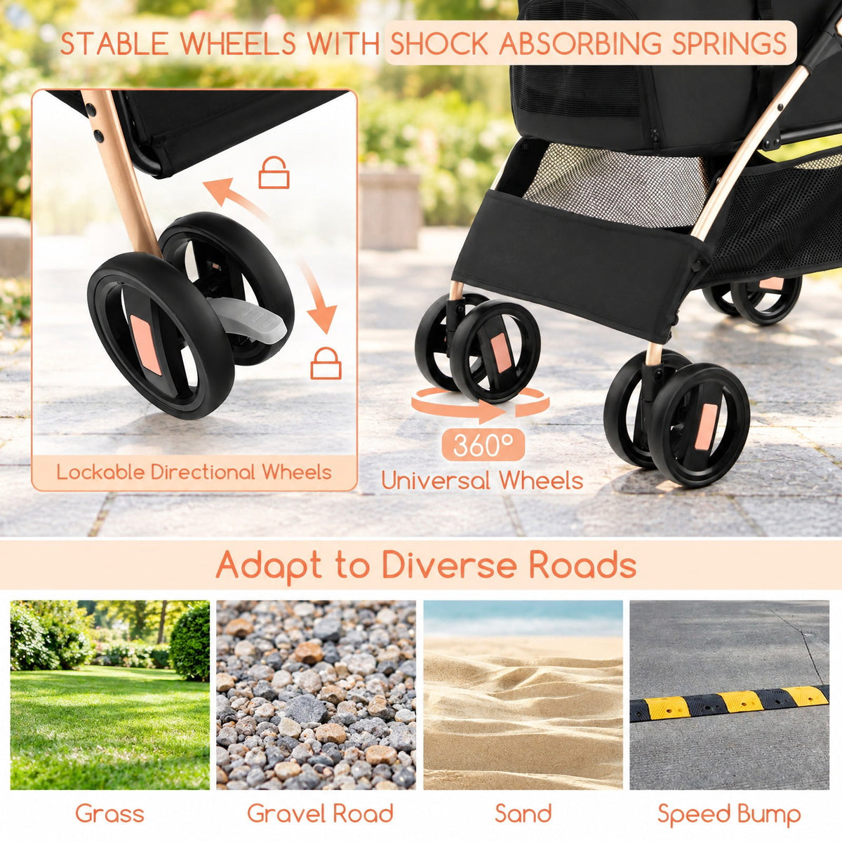 Airfind 3-In-1 Pet Stroller with Removable Car Seat Carrier, 33 lbs Capacity, Oxford Cloth Mesh Fabric Polyester Metal Frame, Black