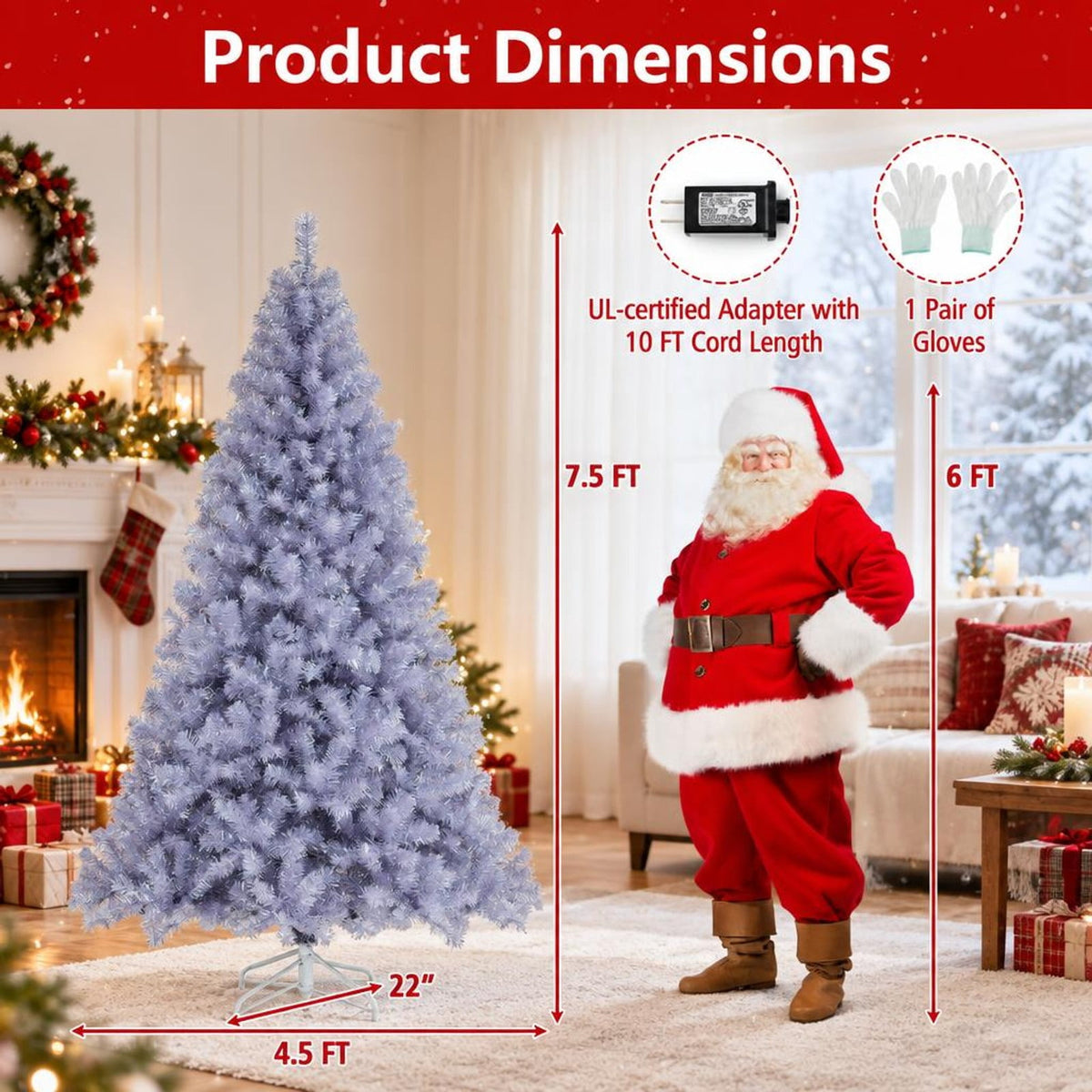 Airfind 7.5 FT Pre-Lit Tinsel Christmas Tree Artificial Xmas Tree, PVC PET Metal, 4.5 X 7.5 Ft, Lavender Purple for Convenient Everyday Use, Purple