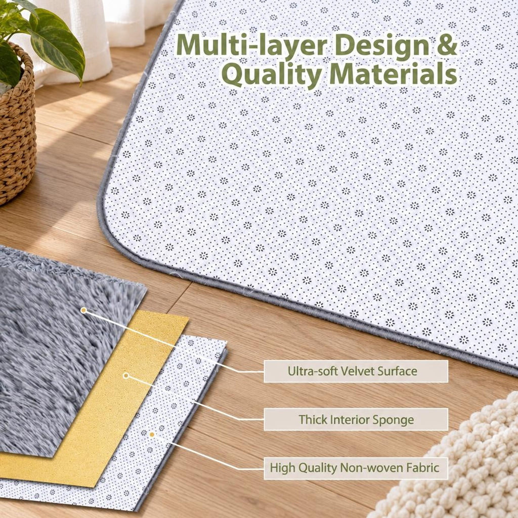 Airfind 4x6 Feet Modern Soft Shag Rug with Non-slip Grip Dots, Polyester Sponge, 4 FT X 6 FT for Convenient Everyday Use, Light Gray