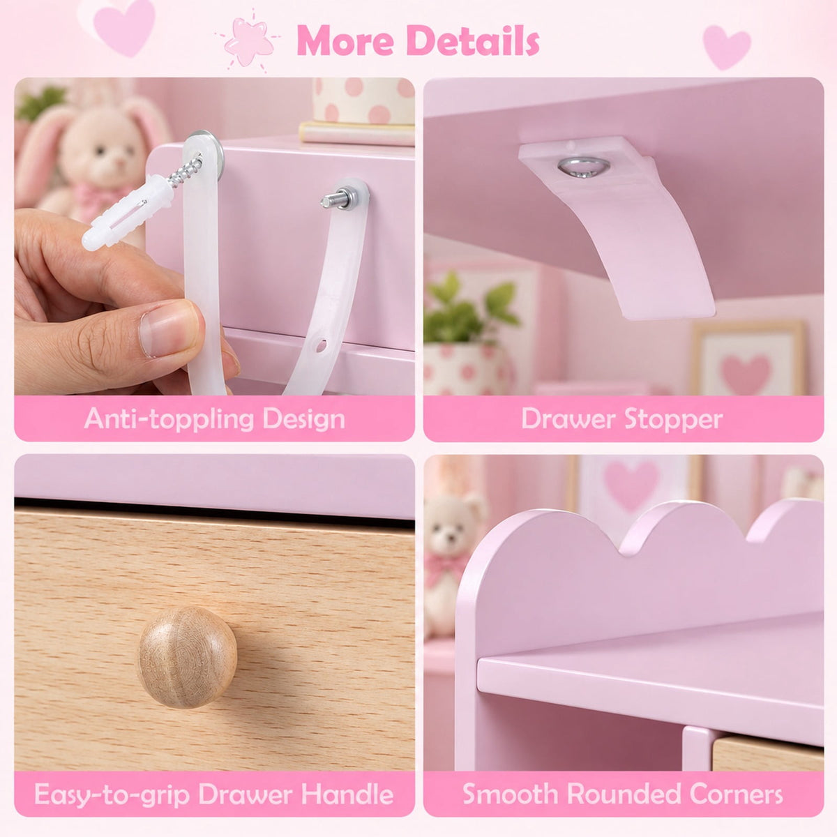 Airfind Pretend Personal Dressing Table Set with 2 Small Shelves and Compartments, 90 Lbs Capacity, Engineered Wood, for 3 and Years Old, Pink