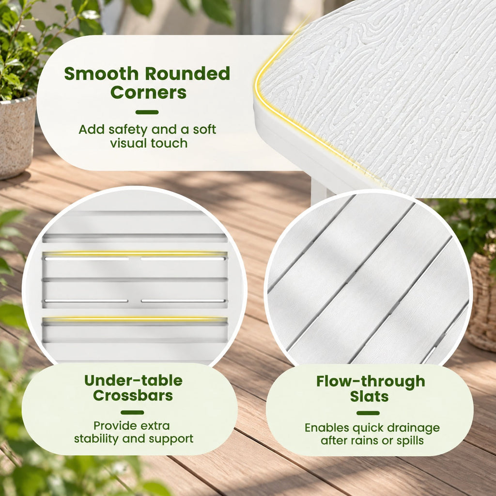 Airfind 18 Inch Outdoor Adirondack Side Table with Slatted Surface, 315 lbs Capacity, HDPE Frame, 18.5 x 18.5 x 18.5 Footprint, White
