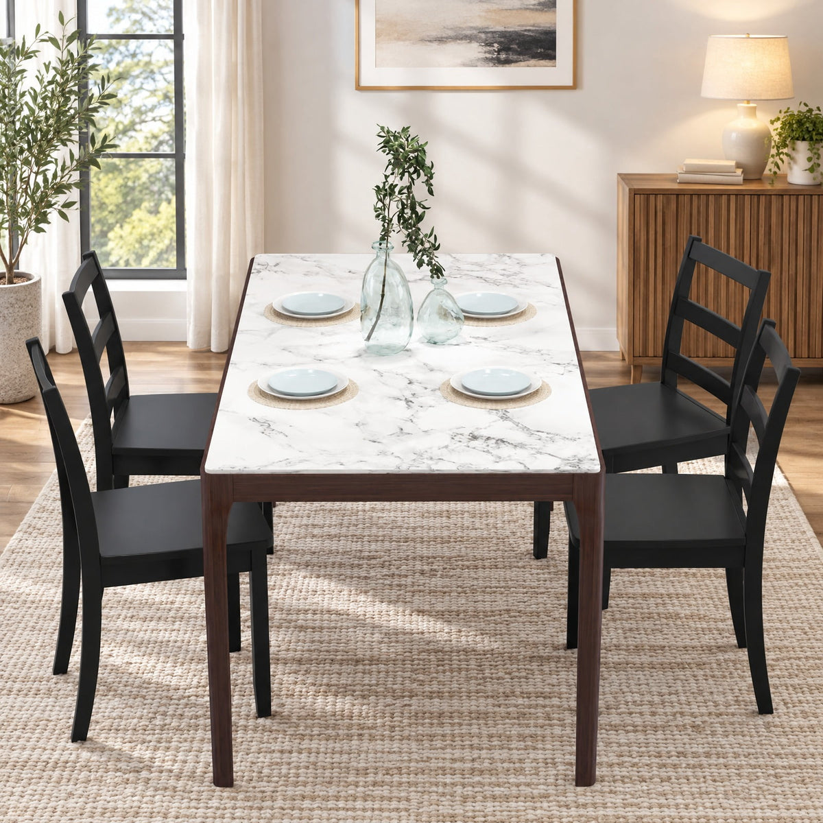 Airfind Set of 2 Wood Dining Chairs with Solid Rubber Wood Legs, 400 lbs Capacity, Rubber Wood MDF Plywood Frame, Black
