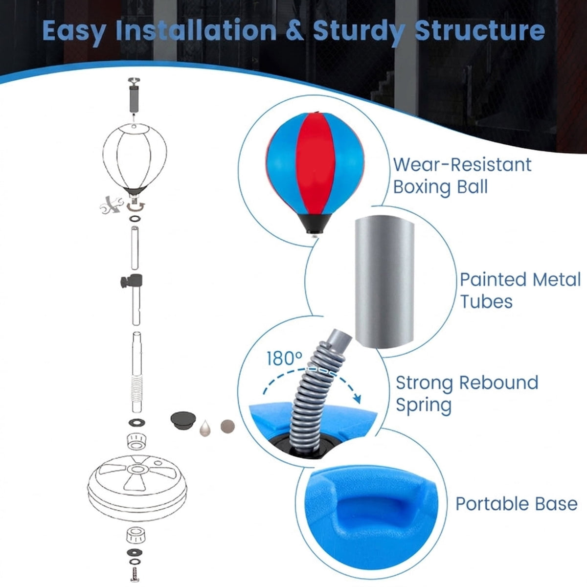 Airfind Adjustable Freestanding Punching Bag for Adults and Kids with Sand or Water Fillable Base and Boxing Gloves and Height Adjustable Stand for Home Training, Blue
