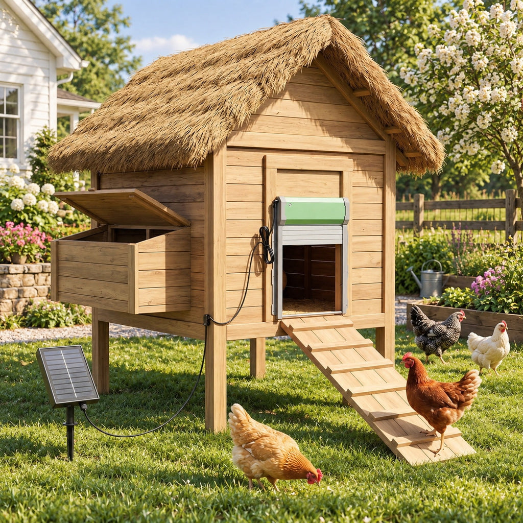 Airfind Automatic Chicken Coop Door with Remote Control and Light Sensor Timer, Aluminum ABS Silicon Frame, 14 x 12 x 4 Footprint, Green Sliver