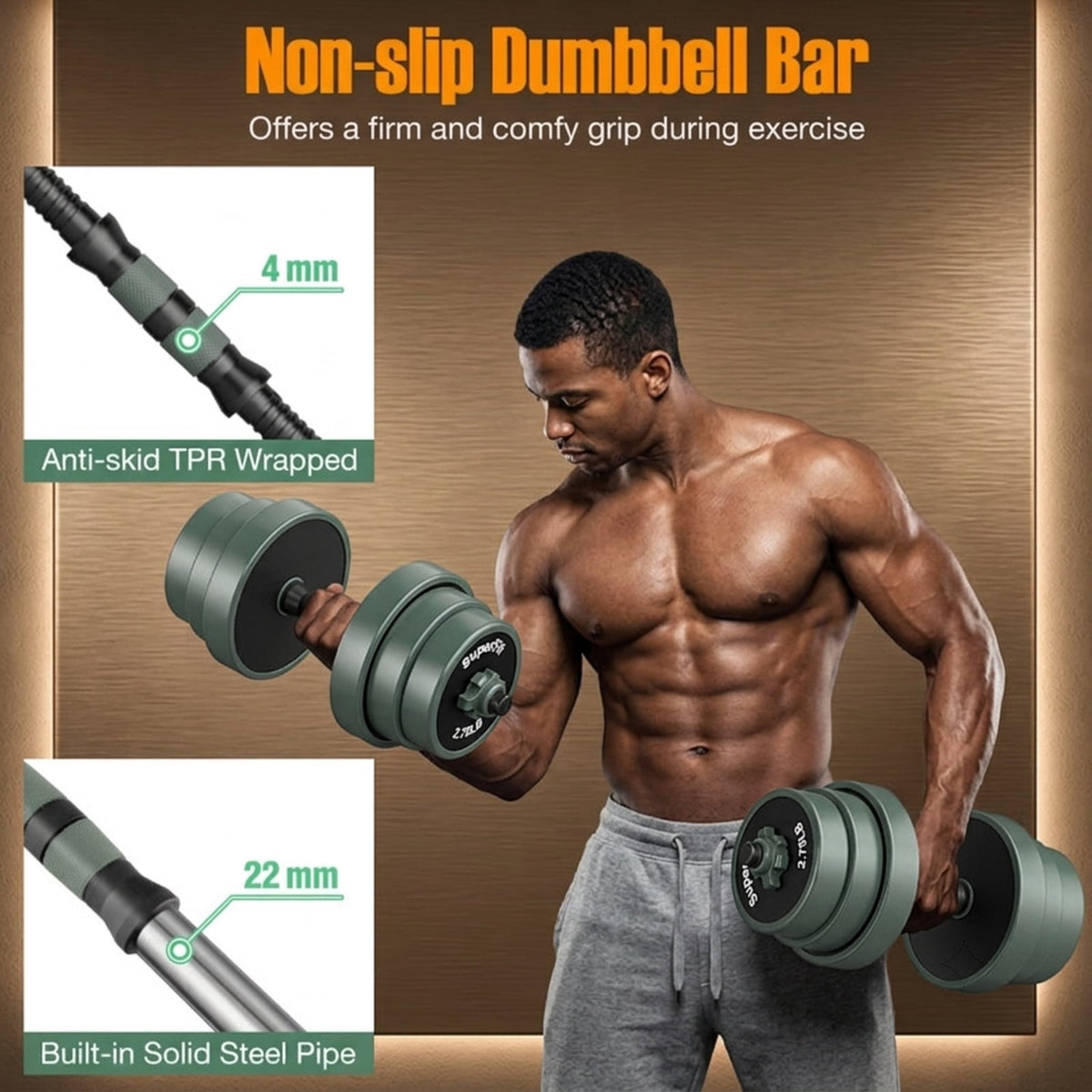 Airfind Adjustable Dumbbell Set with Connector Barbell and Kettlebell Conversion and Foam Grip Handles for Home Gym Full Body Workouts, Black
