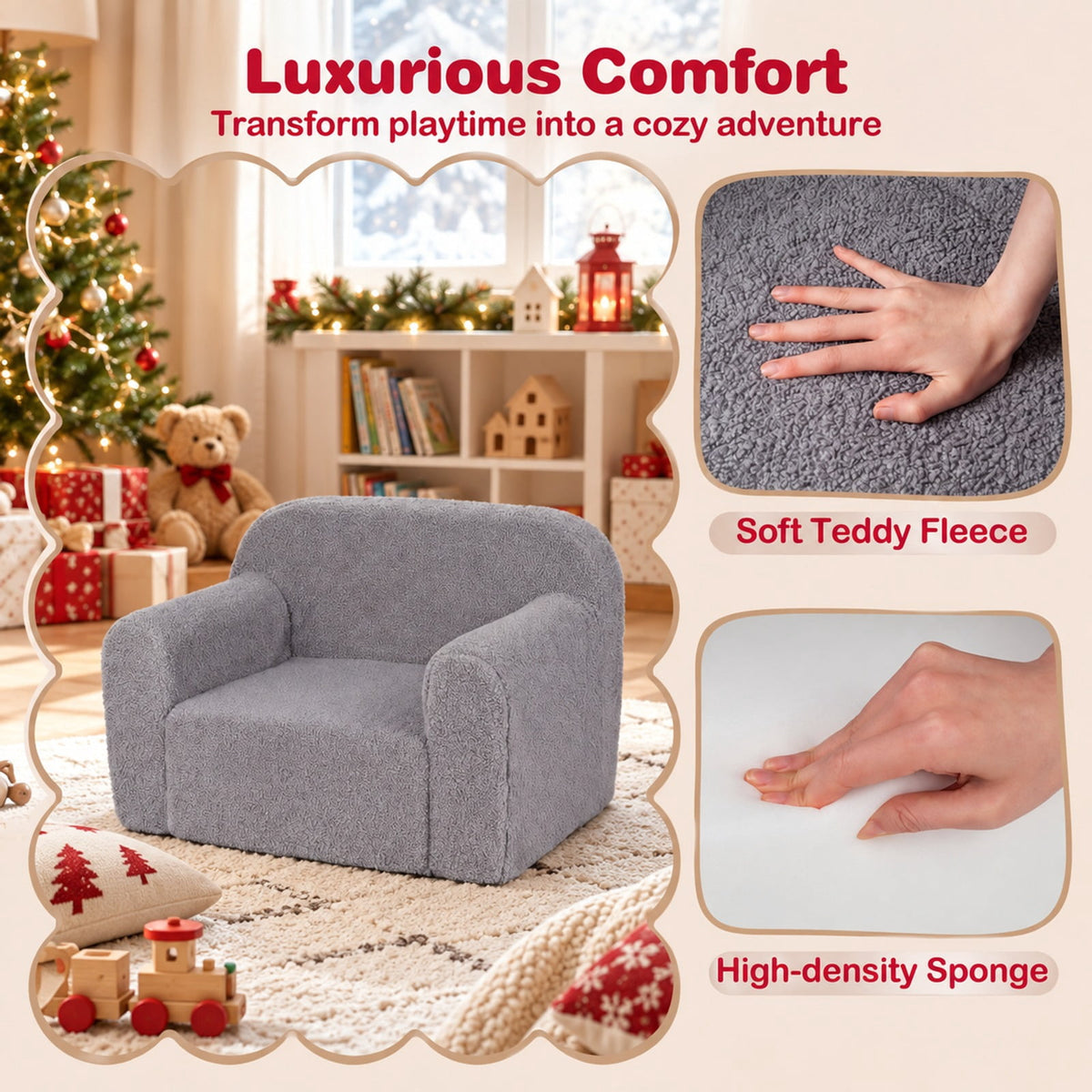 Airfind Youth Couch Portable Youth Sofa with Anti-slip Base, Teddy Fleece Fabric, for 3 and Years Old, 24.5 Inch X 16 Inch X 16 Inch, Gray