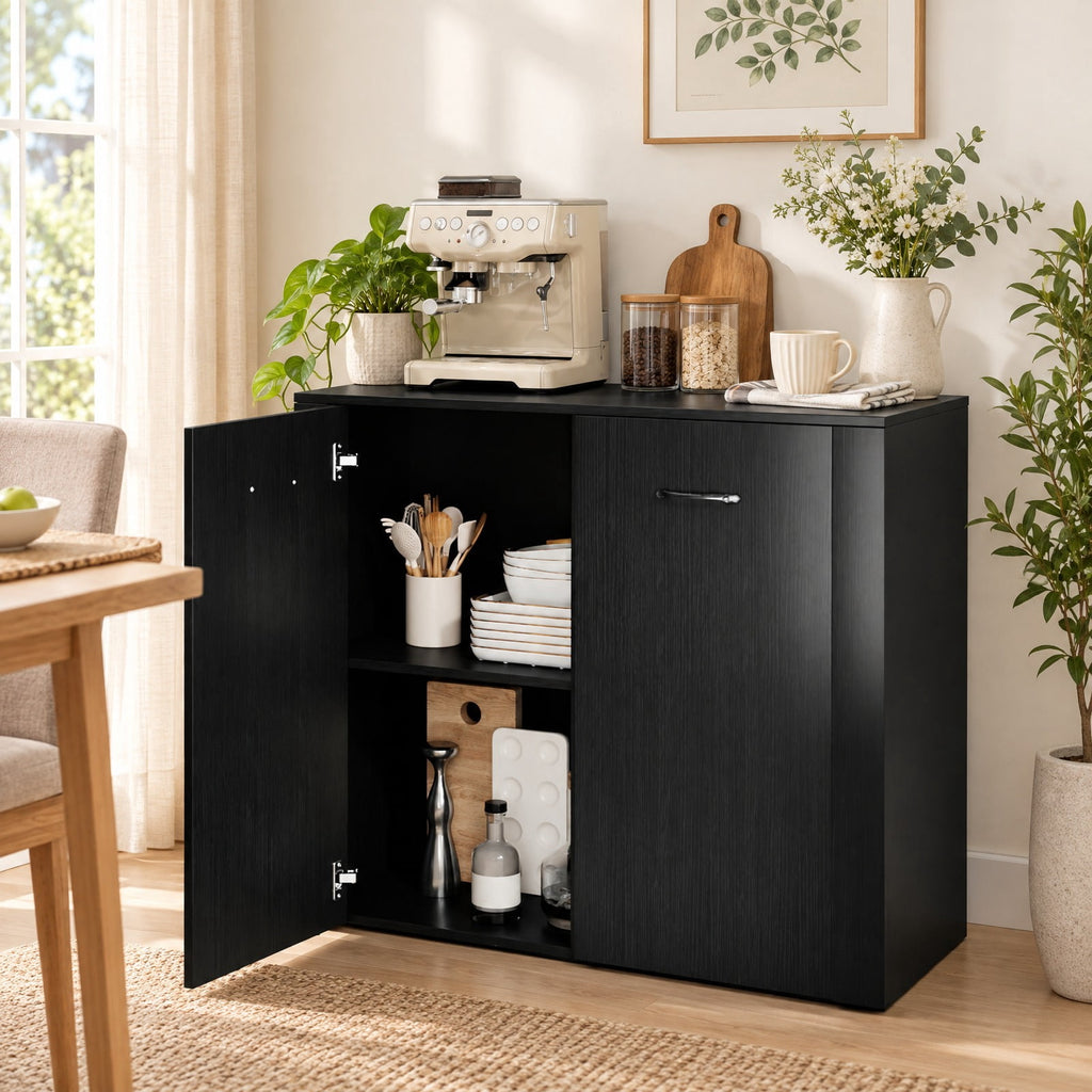 Airfind 38 Inch Buffet Modern Sideboard Cabinet with Storage, 88 lbs Capacity, Engineered Wood Frame, 38 Inch x 15.5 Inch x 32.5 Inch Footprint, Black