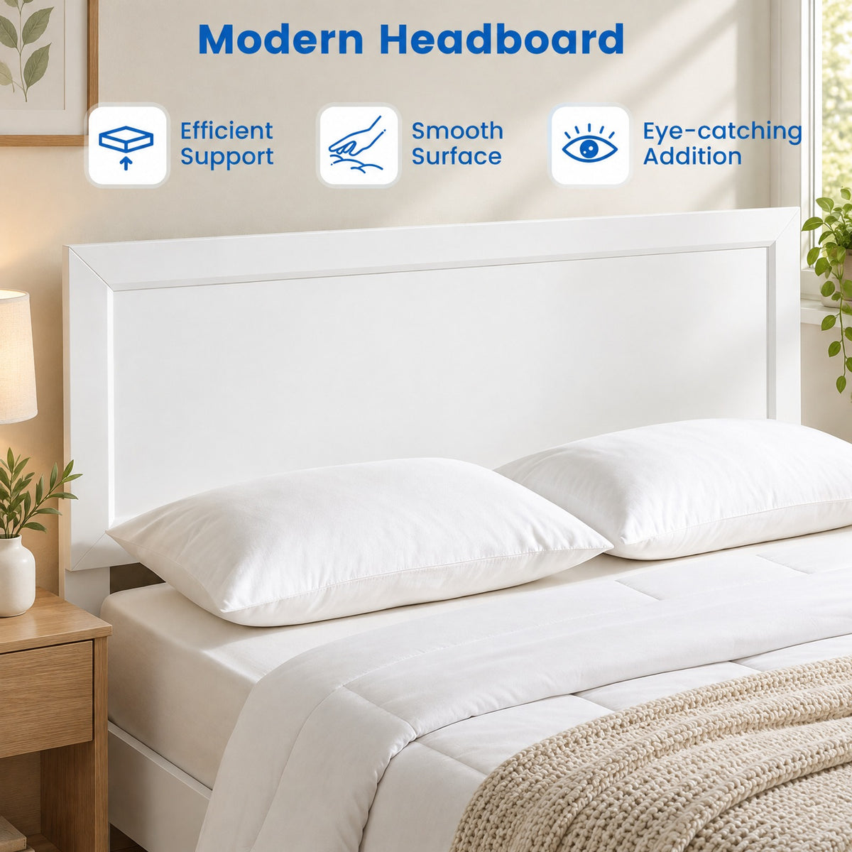 Airfind Queen Size Modern Bed Frame with Headboard, 500 lbs Capacity, Engineered Wood Frame, White, Eye-catching addition to your bedroom