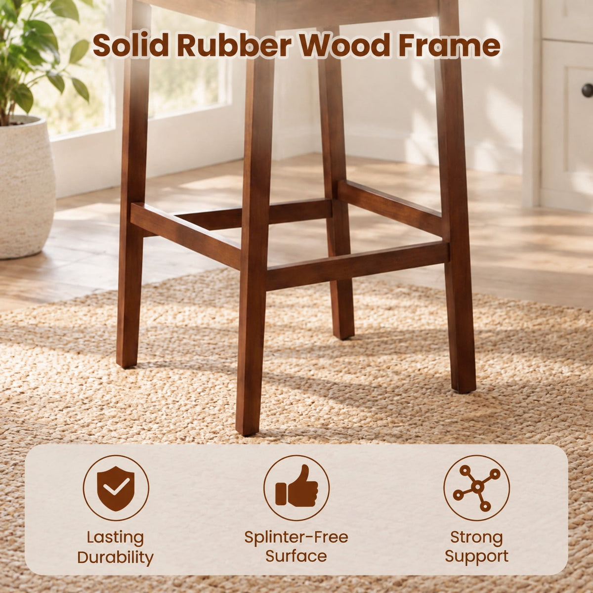 Airfind Set of 2 Upholstered Barstool 29.5 Inch Bar Height with Solid Rubber Wood Frame, 300 lbs Capacity, Walnut