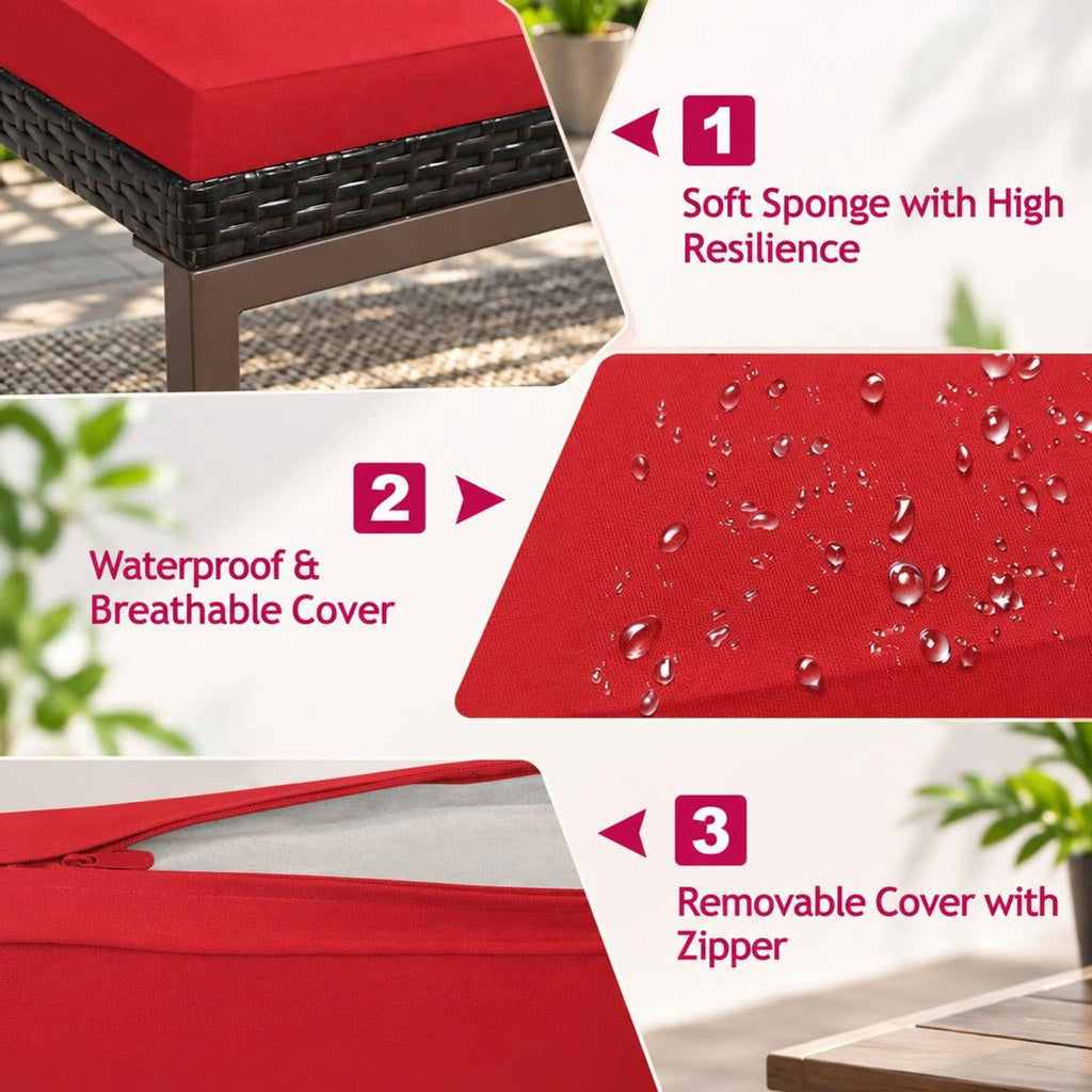 Airfind 2 Pieces Patio Rattan Adjustable Back Lounge Chair with Armrest and Removable Cushions, 400 lbs Capacity, Steel Rattan Frame, Red