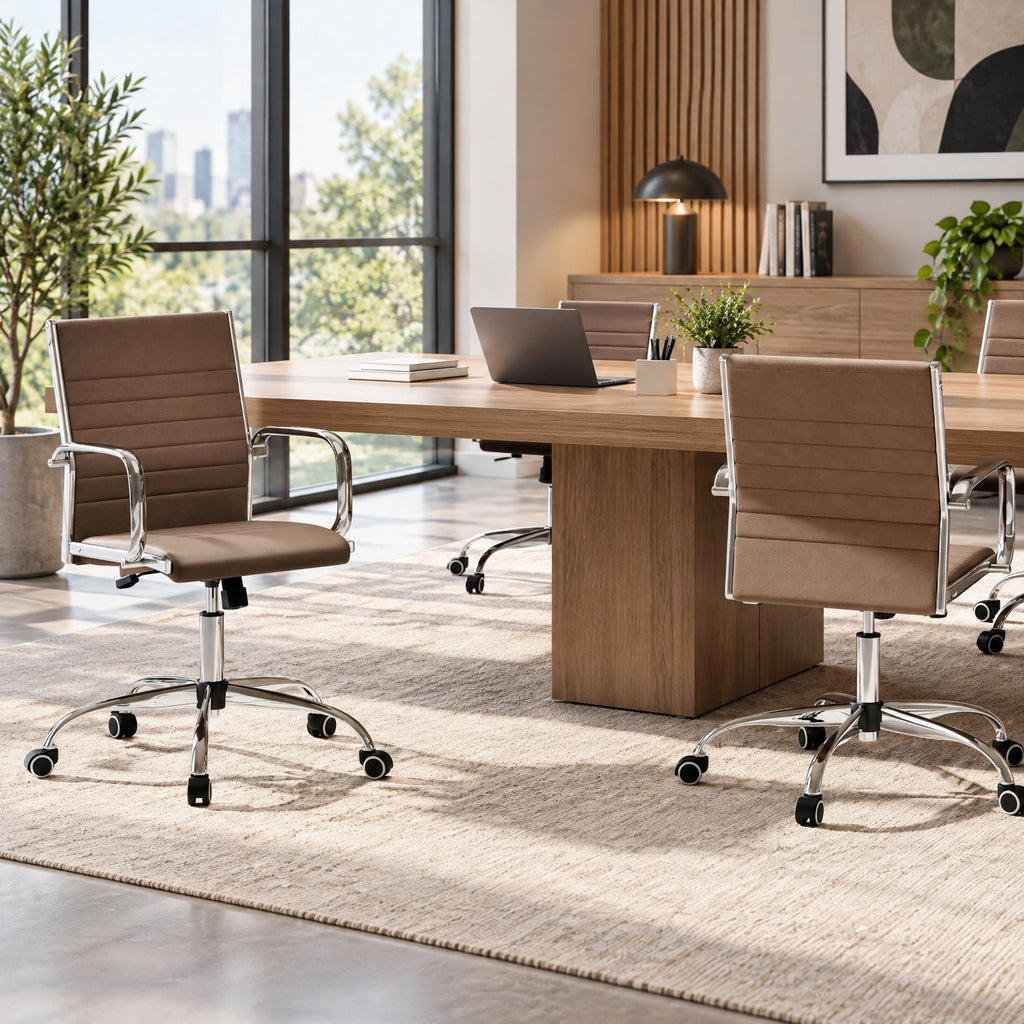 Airfind Office Chair Height Adjustable Conference Room Chair with Rocking Backrest Armrests, 330 lbs Capacity, PU Leather Sponge Metal Frame, Brown