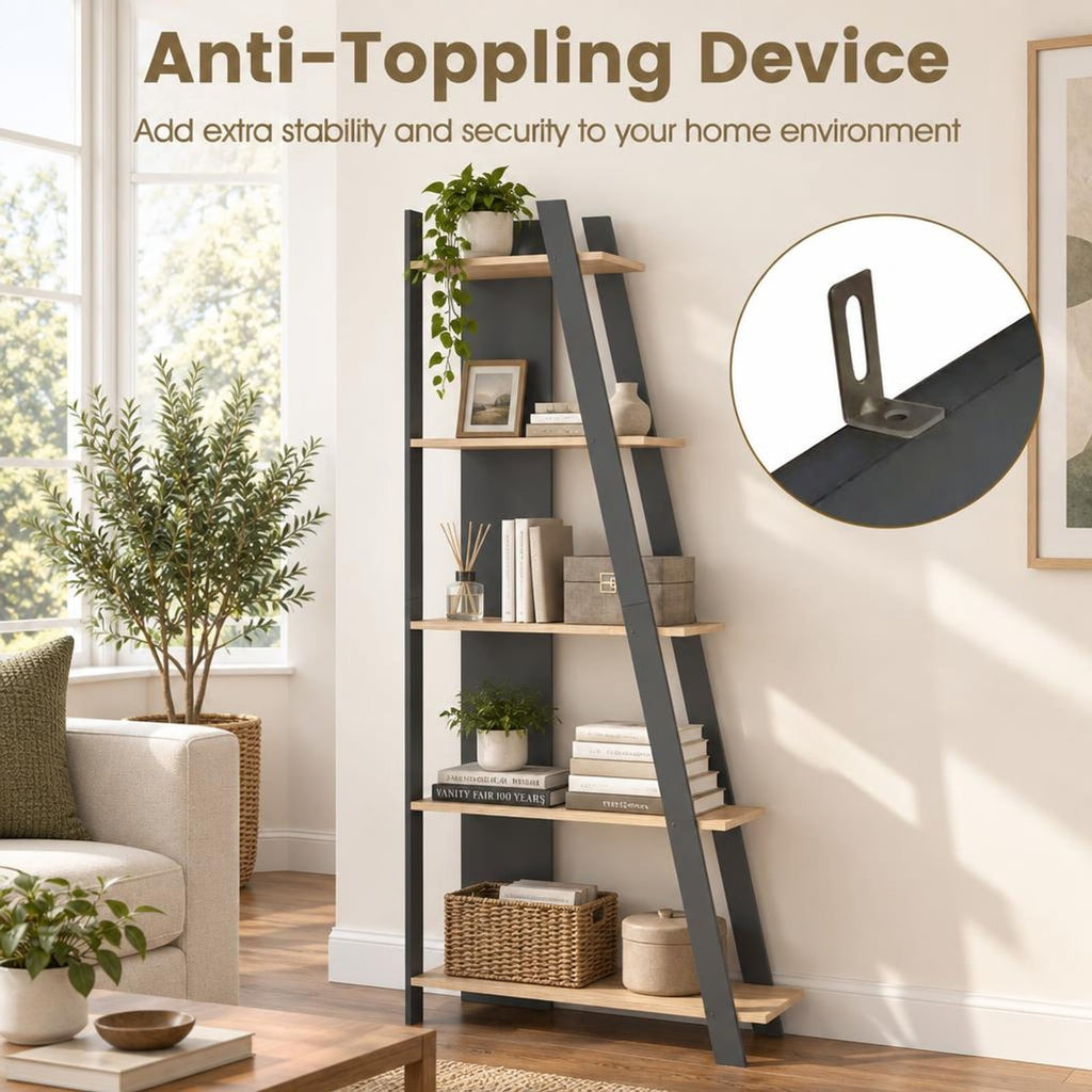 Airfind 5-Tier Modern Bookshelf Narrow Vertical Display Shelf for Small Space, Shelf 51 lbs Total Capacity, Engineered Wood Frame, Gray