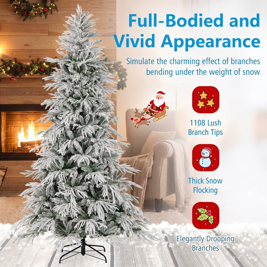 Airfind 8 Feet Snow-flocked Artificial Christmas Tree Pre, PE PVC Metal Tree Height 8/7/6 ft Tree Width 5/4.5/3.5 ft Frame, White
