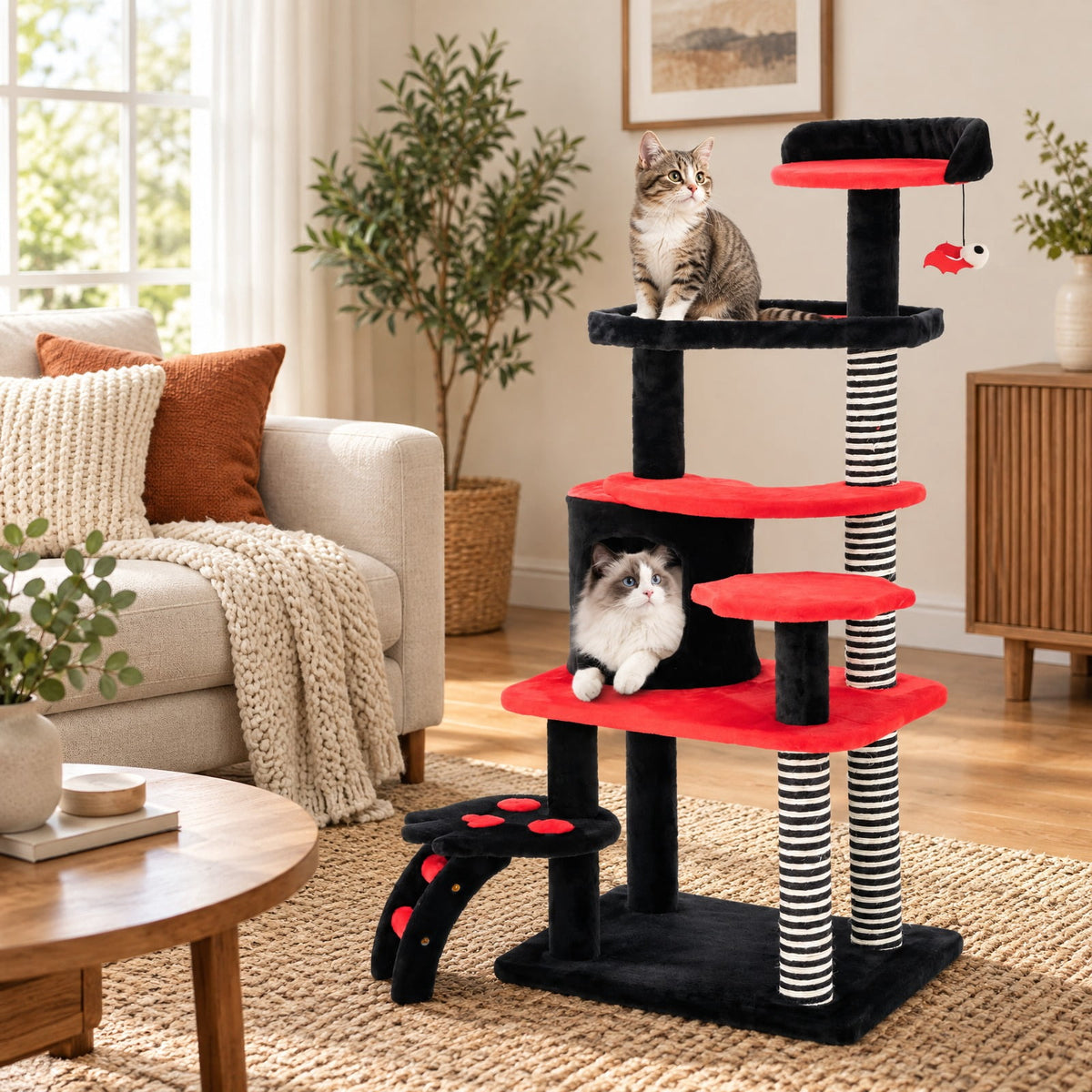 Airfind Gothic Cat Tree with Cat Bed Cat Condo and Sisal Scratching Post, 22 Lbs Capacity, Engineering Board Plush Fabric Sisal, Black