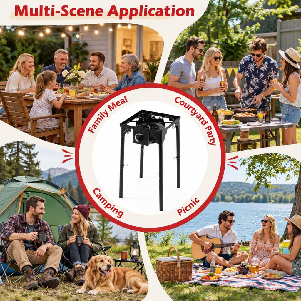 Airfind 1 Burner 80000 BTU Propane Camp Stove featuring Adjustable Regulator and Hose, 220 lbs Capacity, Metal Cast Iron PVC ABS Frame, Black