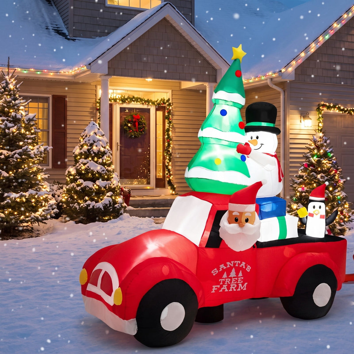 Airfind 8 Feet Wide Inflatable Santa Claus Driving a Car with LED and Air Blower, Polyester Fabric Plastic, 3.1 Inch X 1.6 Inch X 3.1 Inch, Unspecified