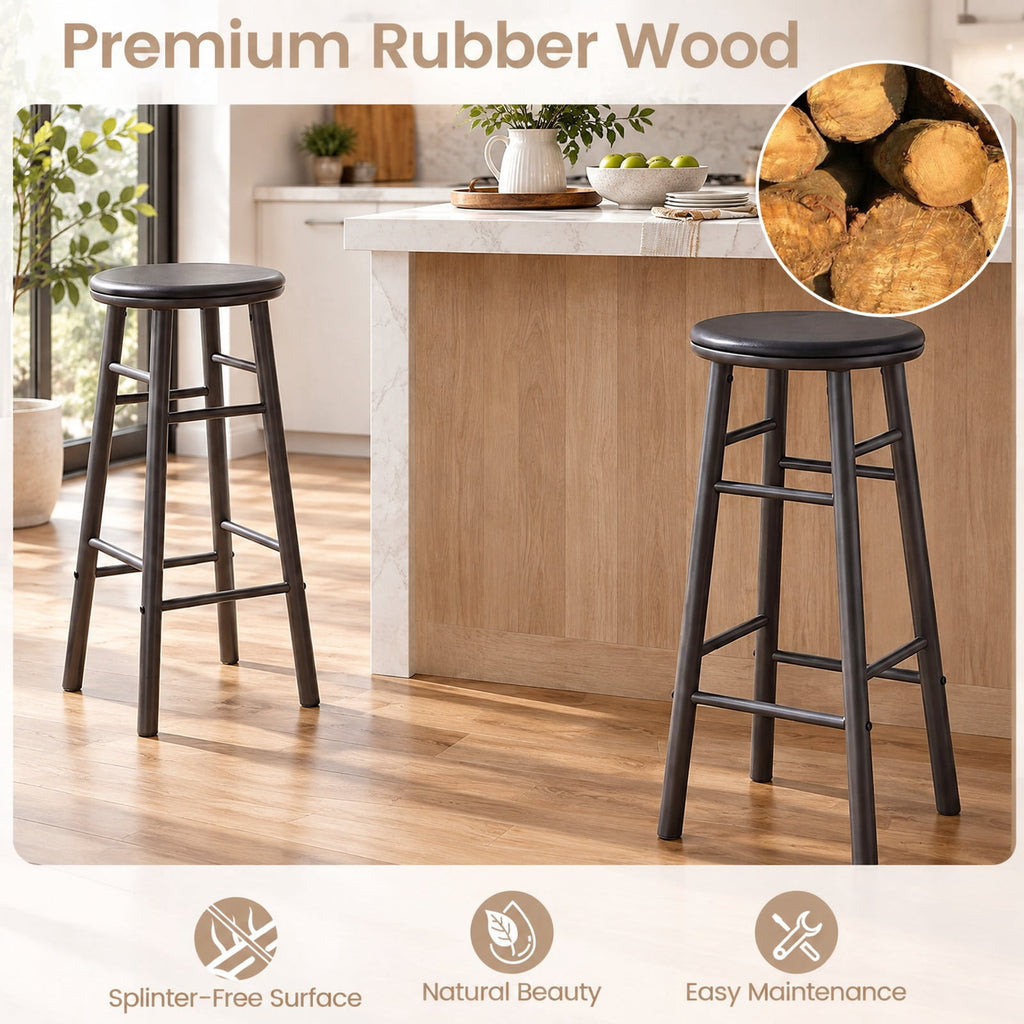 Airfind 29in Swivel Bar Stools Set of 2 with Footrests and Crossbars, 330 lbs Capacity, Rubber Wood Frame, 13in x 13in x 29in Footprint, Gray