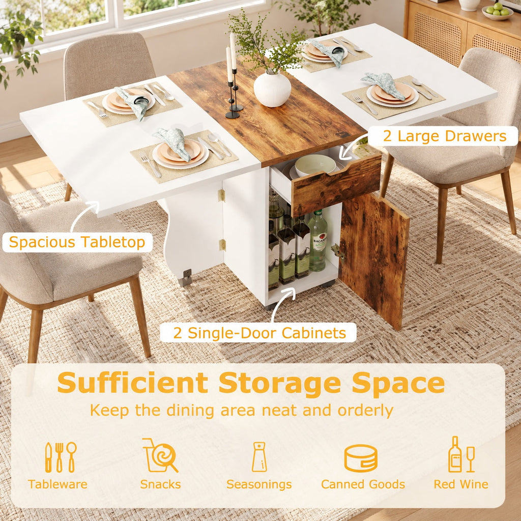 Airfind Folding Dining Table 3-in-1 Space-Saving Drop Leaf Kitchen Table with Lockable Wheels, 60 kg Capacity, 63.2 x 27.6 x 29.5 Footprint