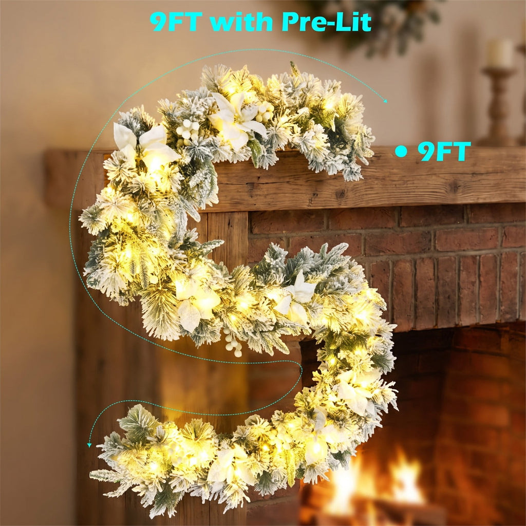 Airfind 9 Feet Pre-Lit Artificial Christmas Garland with 50 LED Lights, New PVC new PE Frame, 9 ft Footprint, White