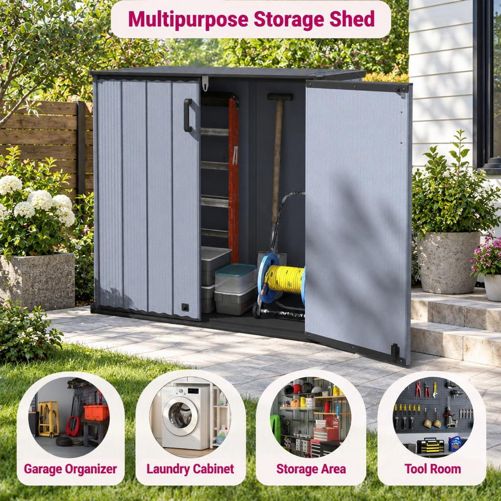 Airfind Outdoor 23.5 Cu.ft All-Weather Storage Box with Floor Lockable Door, 330 lbs Capacity, PP HDPE Metal Frame, 47 Inch x 25.5 Inch x 46 Inch Footprint