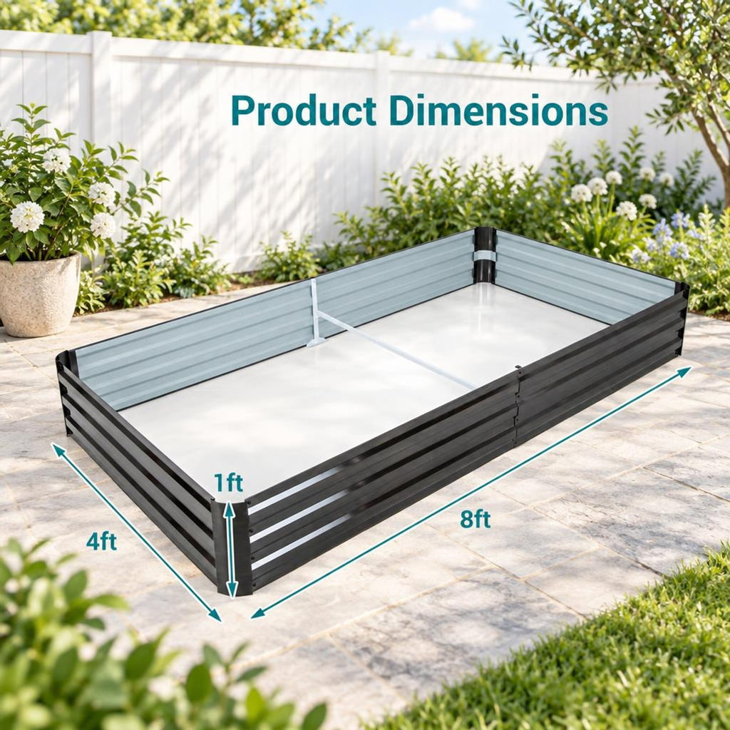 Airfind Large Outdoor Metal Planter Box for Vegetable Fruit Herb Flower, Metal Frame, 8 x 4 x 1 ft (L x W x H) Volume: 32 cu.ft Footprint, Coffee