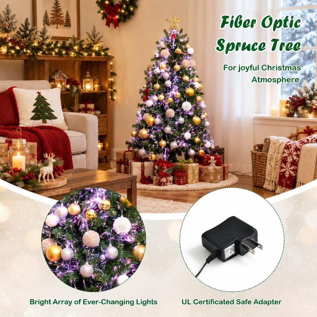 Airfind Pre-lit Multi-Colored Fiber Optic Spruce Artificial Christmas Tree-5 ft, PVC Metal Fiber Optic Height: 5/7 Ft Width: 2.5/3 Ft Frame