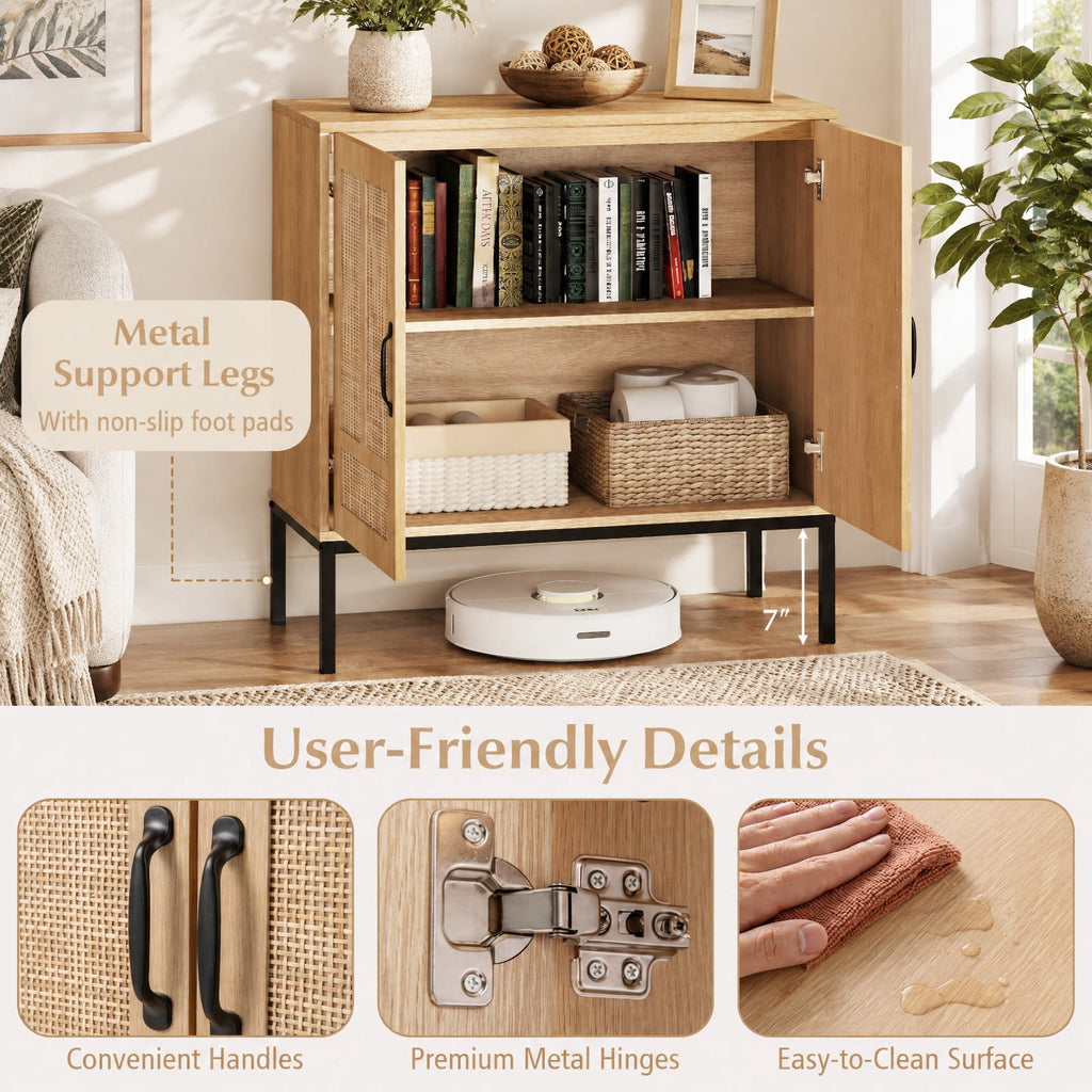 Airfind Boho Storage Cabinet with Asymmetrical Pattern Doors for Kitchen, 100 Lbs Capacity, 31.5 Inch X 15 Inch X 32 Inch (l X W X H) Inside, Natural