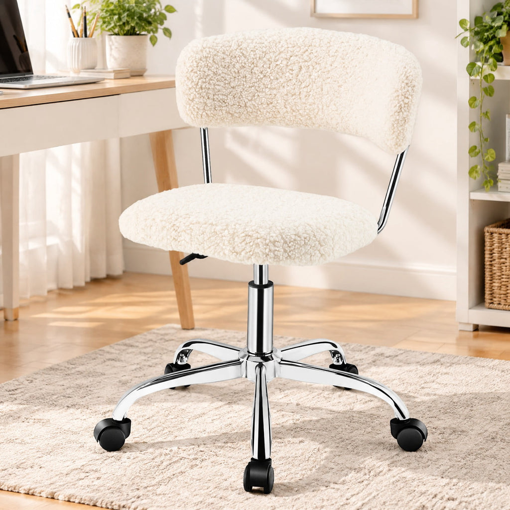 Airfind Computer Desk Chair Adjustable Sherpa Office Chair Swivel Vanity Chair, 330 lbs Capacity, Sherpa plywood sponge steel Frame, White