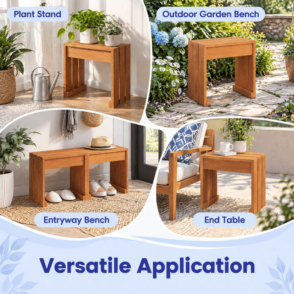 Airfind Multi-Use Solid Wood Backless Bench, Side Table and Plant Stand for Patio, Entryway, Living Room and Garden, 242 lbs Capacity, 18 Inch x 12 Inch x 17 Inch , Natural
