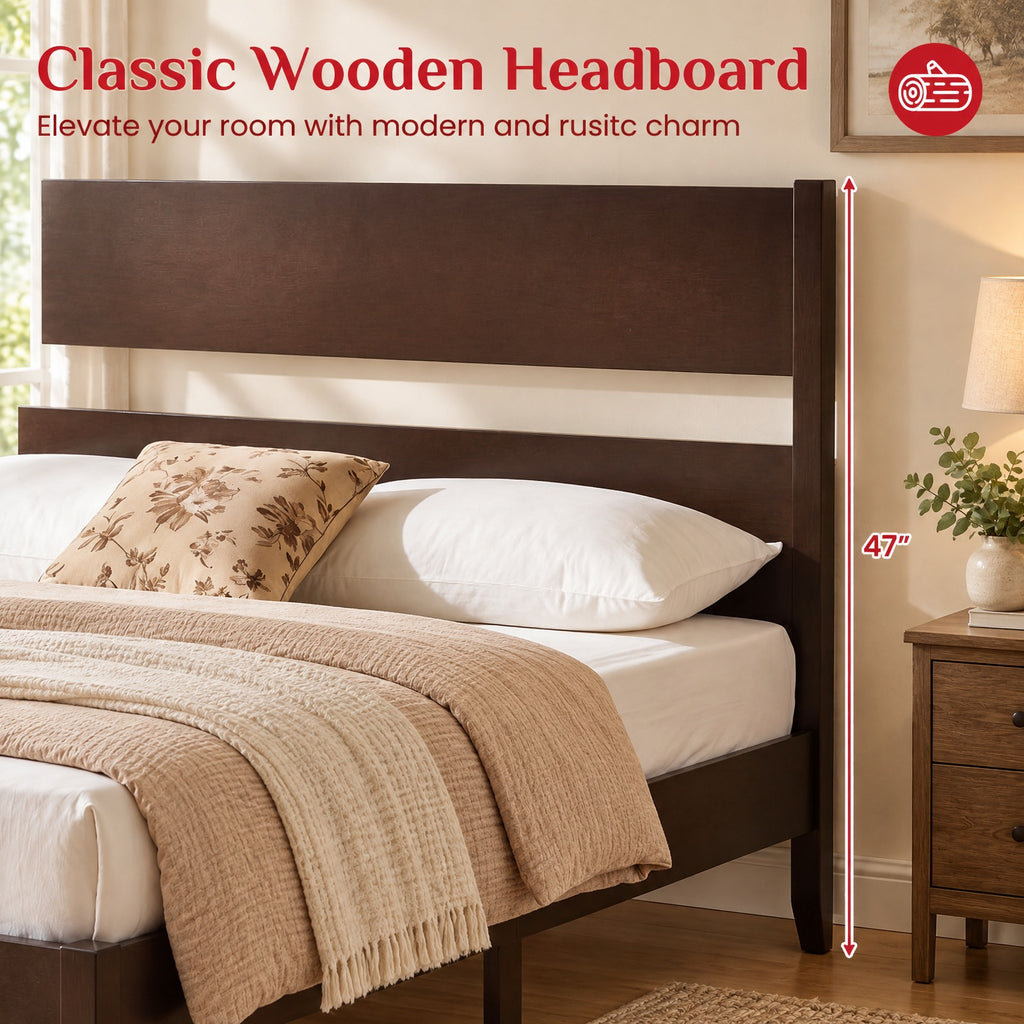 Airfind Queen Bed Frame with Headboard and Solid Wood Legs 12 Slats, 800 lbs Capacity, Rubber Wood Engineered Wood LVL Frame, Wood