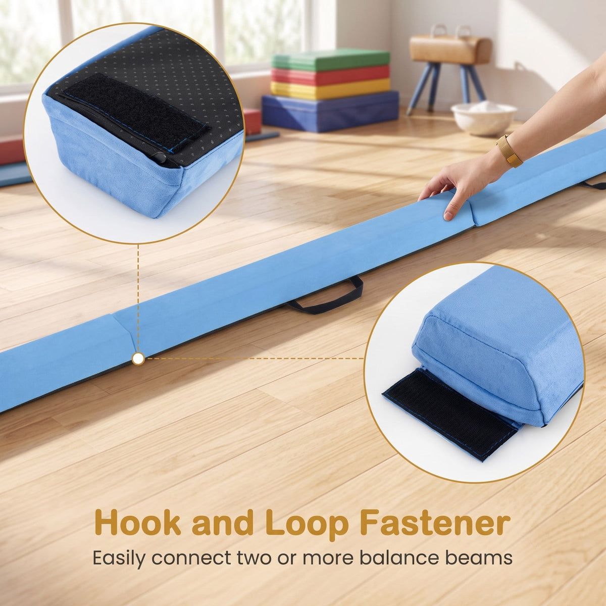 Airfind 7 FT Folding Balance Beam with Removable Suede Cover and Non-slip Bottom for Kids Home Gymnastics Practice, Blue