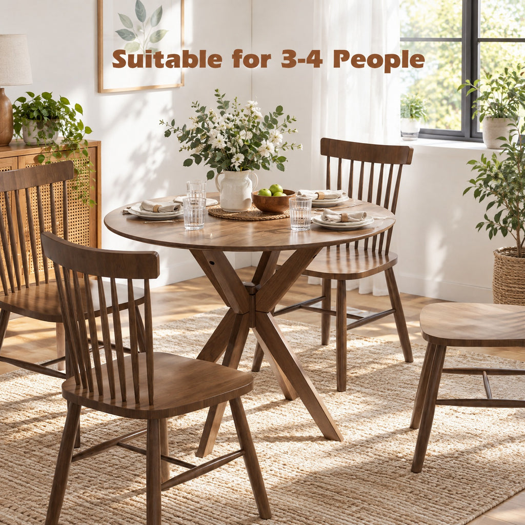 Airfind 36 Inch Round Wood Dining Table with Intersecting Pedestal Base, Rubber wood MDF Frame, Wood
