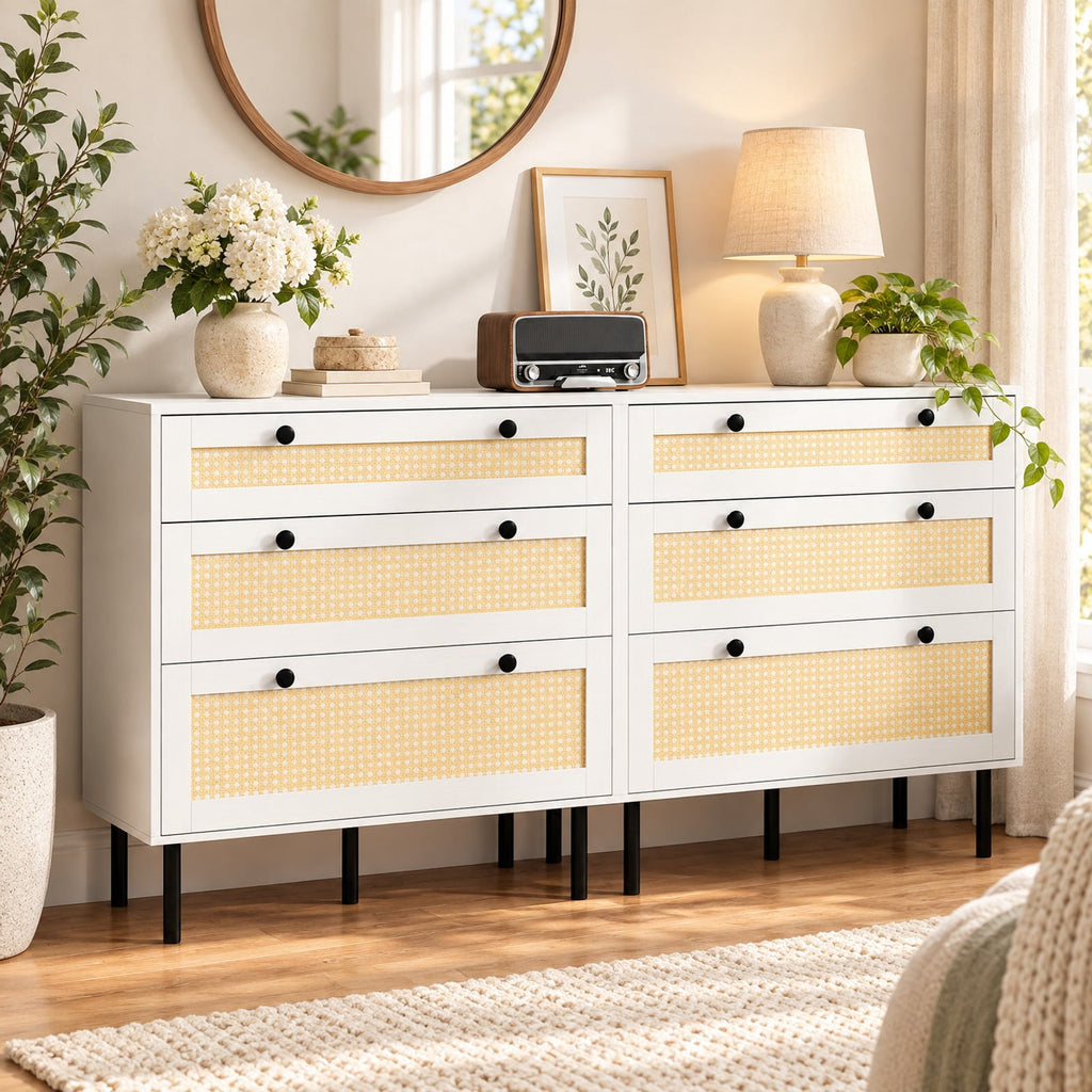 Airfind 3-Drawer Rattan Nightstand Boho Chest of Drawers for Bedroom, 66 lbs Capacity, Engineered Wood MDF Metal Frame, 29.5 x 14 x 31 Footprint