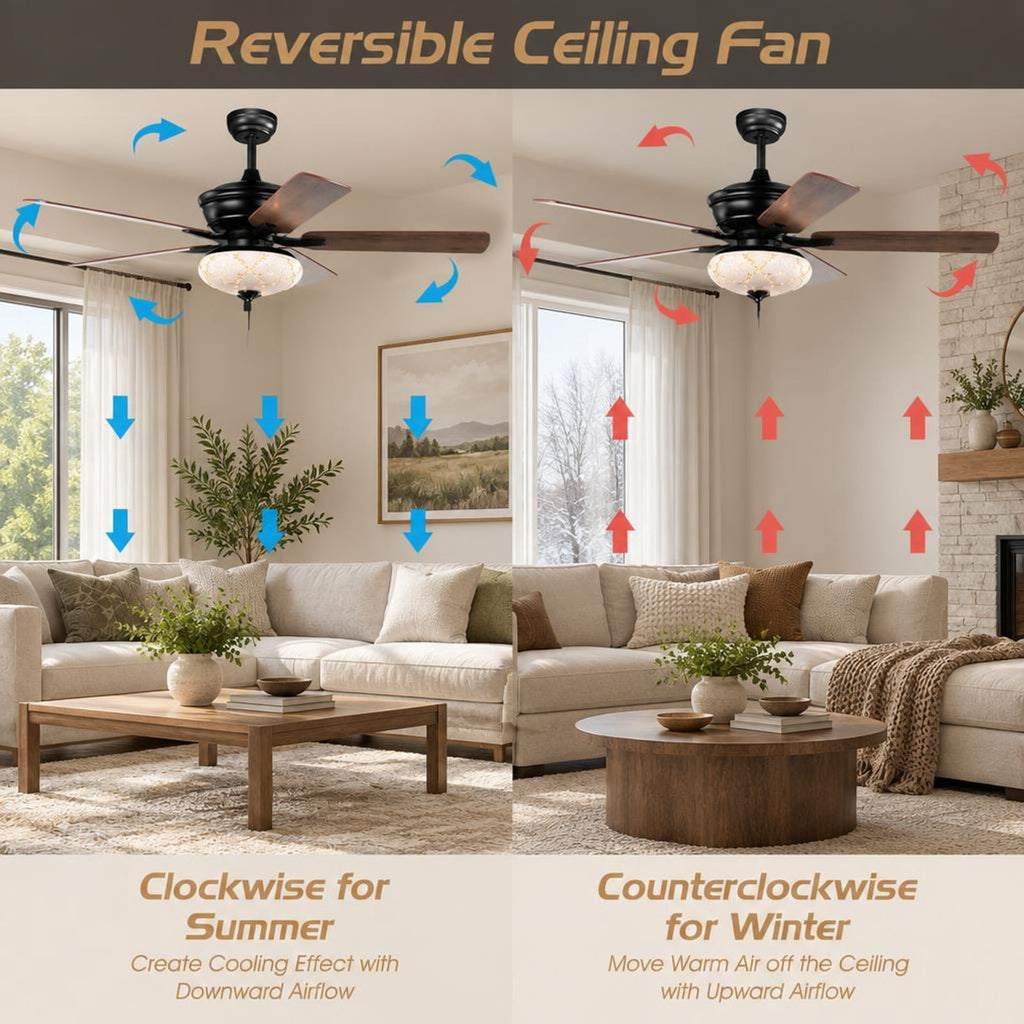 Airfind 52 Inch Ceiling Fan with 3 Wind Speeds and 5 Reversible Blades, Steel PC MDF Frame, Size 52 Inch (dia.) Length of Downrods: 5 Inch/1, Black
