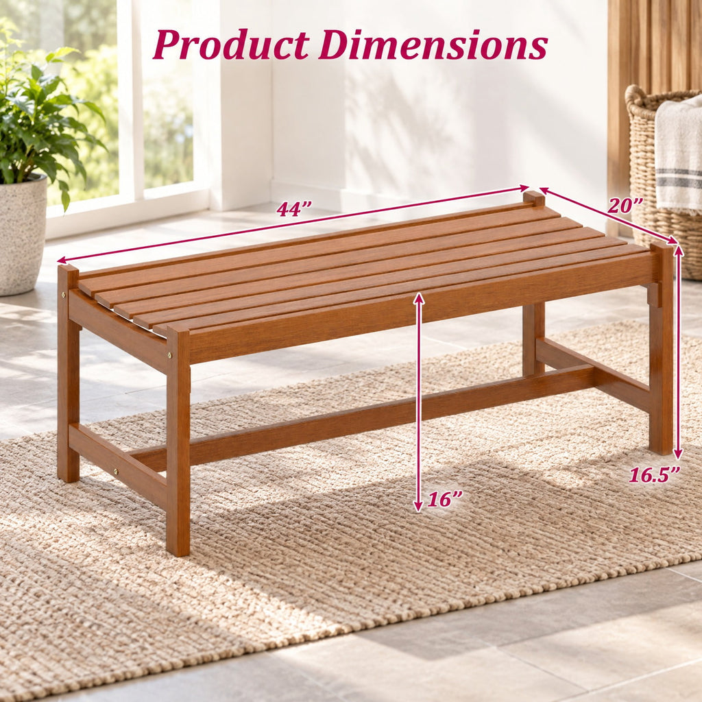 Airfind 44 Patio Wood Bench Set of 1 Outdoor Solid Hardwood Dining Bench with Teak Oil Finish, 530 lbs Capacity, Hardwood Frame, Wood