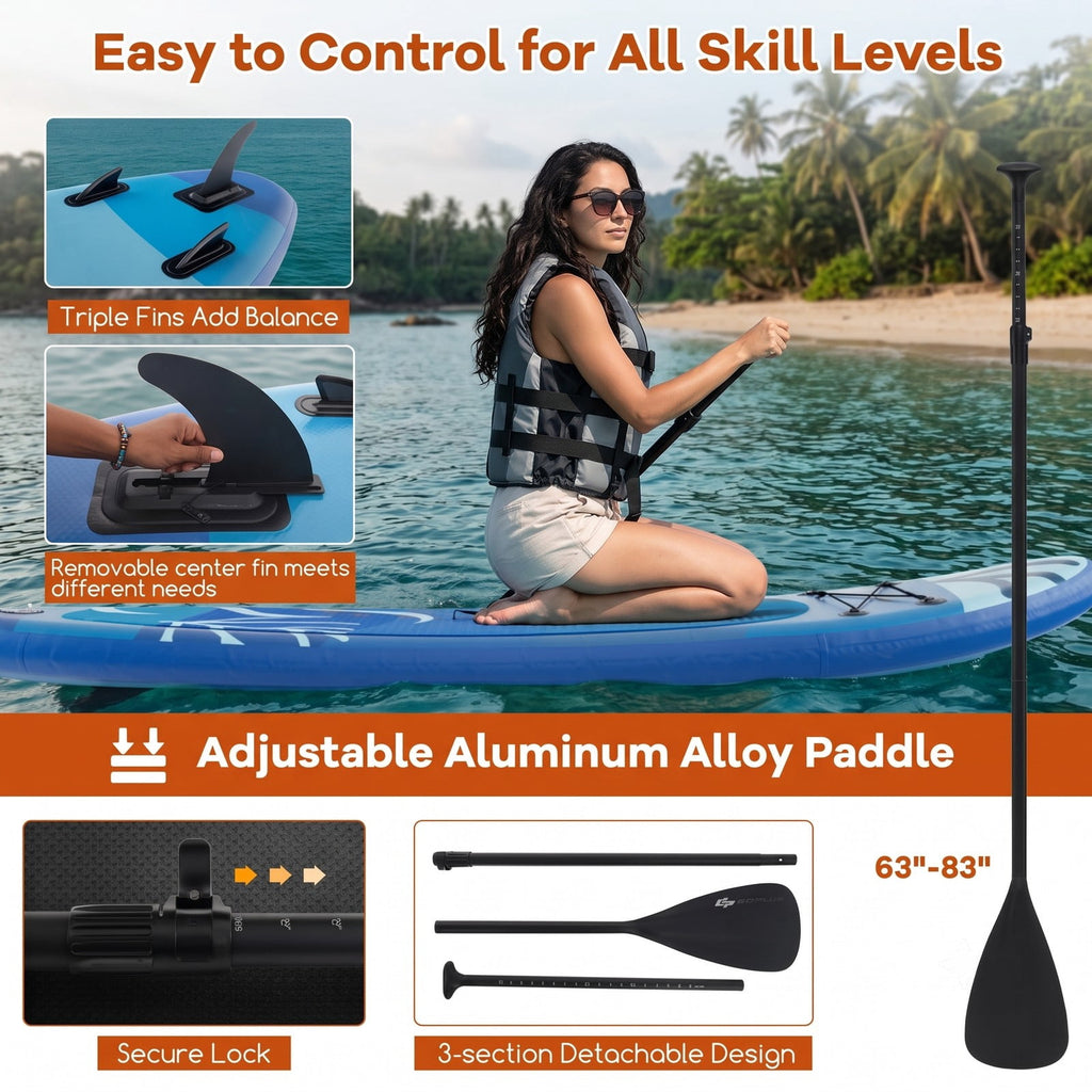 Airfind Inflatable Stand Up Paddle Board with Triple Fins Backpack and Aluminum Hand Pump for Adults and Beginners, Blue