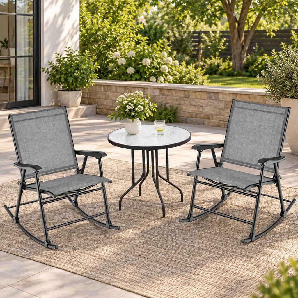 Airfind Folding Rocking Chair with Breathable Seat Fabric Set of 2, 330 lbs Capacity, Fabric Metal Frame, 32.5 x 25 x 36 Footprint, Gray