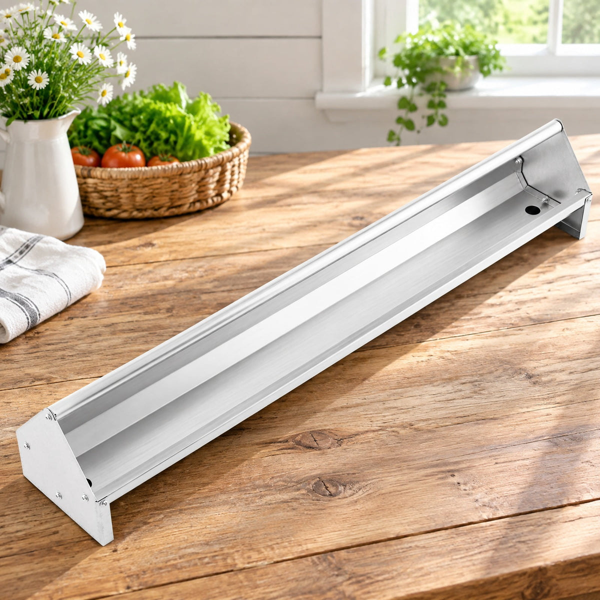 Airfind Metal Chicken Feeder Chicken Feeding Trough with Drainage Holes, Galvanized Steel Frame, 45 x 8 x 8 Footprint, Silver