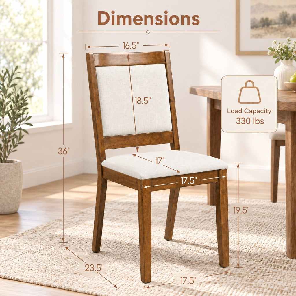 Airfind Modern Dining Upholstered Kitchen Chair Set of 2 with Padded Backrest, 330 lbs Capacity, Rubber Wood Fabric Frame, Brown