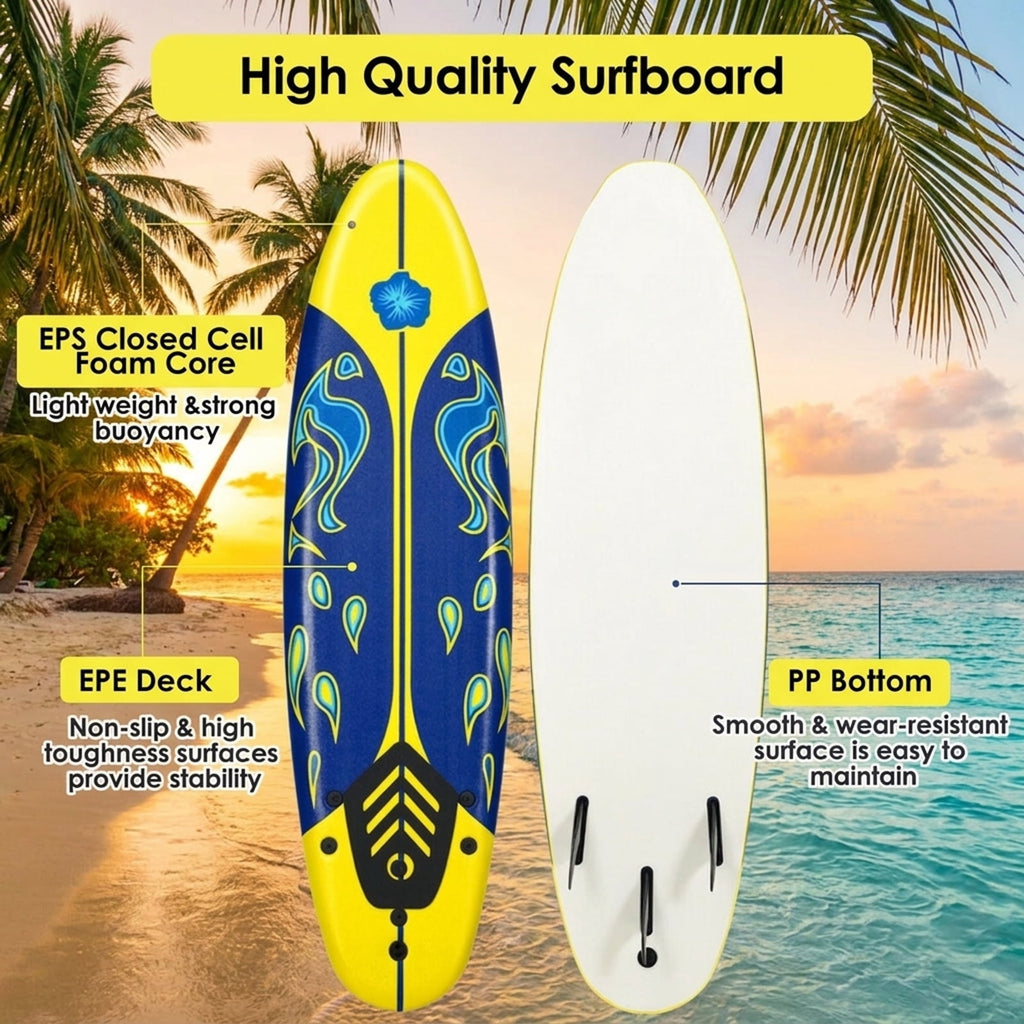 Airfind 6FT Foam Surfboard for Beginners, Adults Kids ¡ª 3 Detachable Thruster Fins, EPS Core, HDPE Slick Bottom, Leash Traction Pad Included (Yellow)